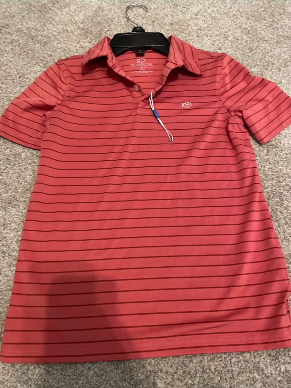 Southern Tide Coral Red Striped Polo
